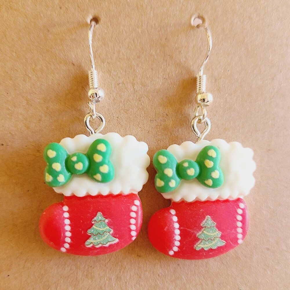 Christmas Stocking Dangle Drop Earrings Women's NEW 2 inches Festive Holiday Fun